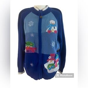Vintage Christmas Sweater Blue Snowman Women's Size 1x Ugly Christmas Sweater
